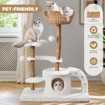 Easyego Modern Cat Tree, 45.6" Aesthetic Wood Cat Tree Tower