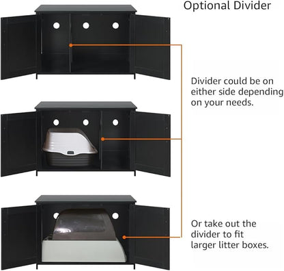 unipaws Black Top Opening Cat Litter Box Enclosure, Flip Top XL Extra Large Cat Box Furniture, Friendly to Elderly People, High Jumbo Automatic Litter Box Cover Hidden for Large Cat