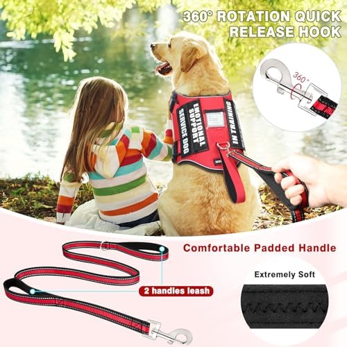 Service Dog Vest Harness and Leash Set+10 Patches, No Pull&Adjustable