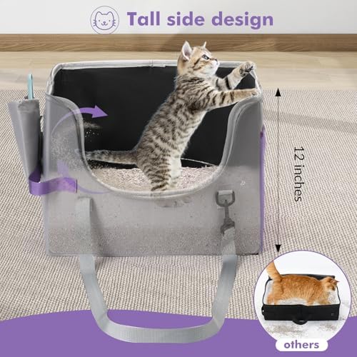 pidipiti Portable Leakproof Tall-Side cat Litter Box,