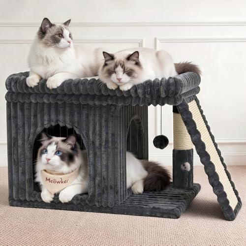 Cat Tree Tower with 15.7x23.6 Perch Bed, Dark Gray Striped Fabric