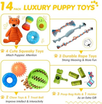 Zeaxuie 14 Pack Puppy Toys for Teething Small Dogs, Puppy Chew Toys