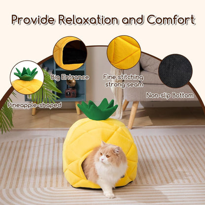 Pineapple Cat Cave Bed for Indoor Cats – Up to 15 lbs