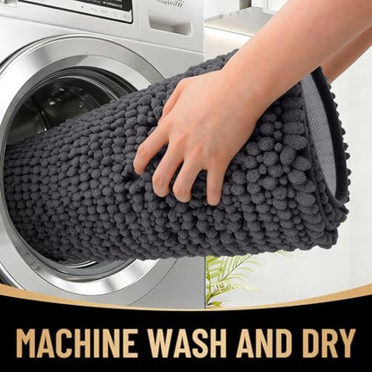 OLANLY Thick Chenille Bathroom Runner Rugs Mats 47x24, Dark Grey