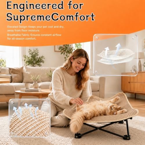Foldable Cat Hammock Bed, Elevated Sisal Scratching Lounge