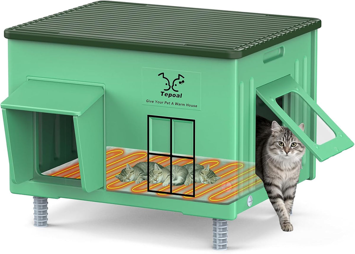 Heavy-Duty Heated Outdoor Cat House with Escape Door – 2 Sizes