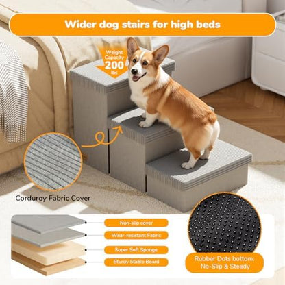3-Step Wide Dog Stairs 18" H