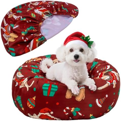Round Dog Bed Cover Elastic Edged Washable Pet Bed Protector