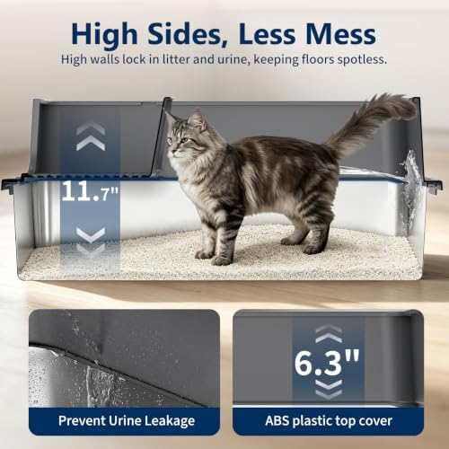 Stainless Steel Cat Litter Box – 2-Pack Extra Large Open Tray, Deep Gray