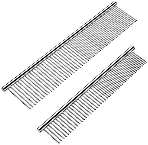 Cafhelp 2 Pack Dog Combs with Rounded Ends Stainless Steel Teeth, Cat Comb
