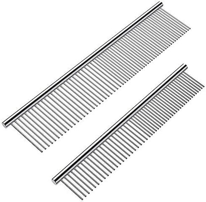 Cafhelp 2 Pack Dog Combs with Rounded Ends Stainless Steel Teeth, Cat Comb