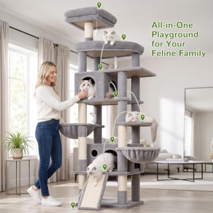 Globlazer 81in Cat Tree for Large Cats, Extra Tall Tower, Light Grey