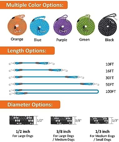 Long Dog Leash for Dog Training 15FT/30FT/50FT, Dog Rope Check Cord
