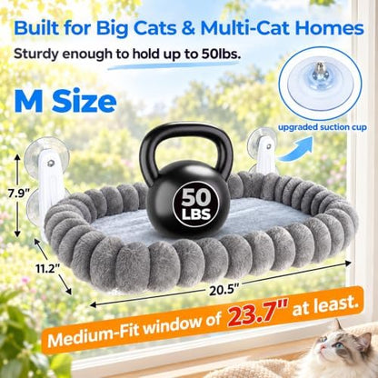 Cat Window Perch with Bird Feeder, Plush Suction Cup Window Cat Bed, M Size