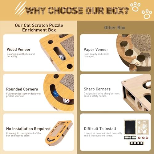 OHMU Interactive Cat Scratcher Toy, Wooden Puzzle Scratch Board