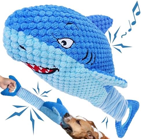 LEGEND SANDY Squeaky Dog Toys for Large Dogs – Interactive Plush Shark Toy