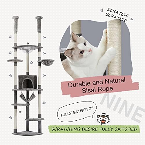 PEQULTI Floor to Ceiling Cat Tree, 92.9-101.6in Adjustable Cat Tower