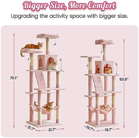 MWPO 70.1-Inch Pink Large Cat Tree, Plush Cat Condo