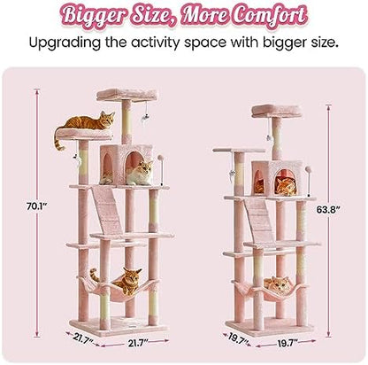 MWPO 70.1-Inch Pink Large Cat Tree, Plush Cat Condo