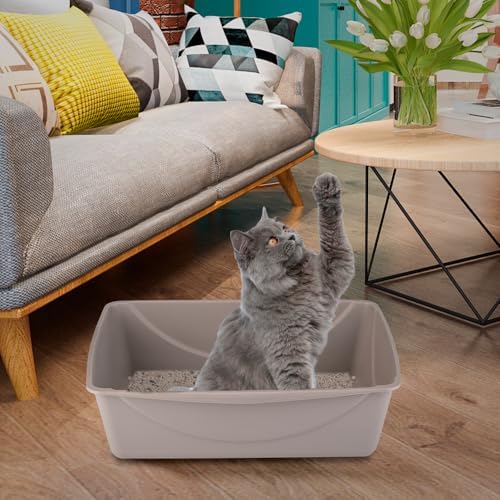Petmate Open Cat Litter Box, XL Nonstick Pan, Mouse Grey