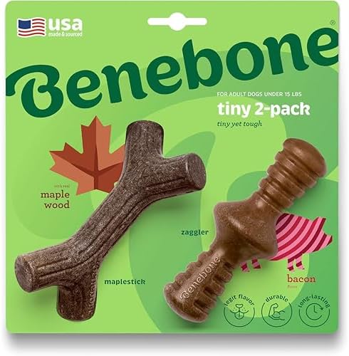 Benebone 2-Pack Maplestick/Zaggler Durable Dog Chew Toys, Dog Bones