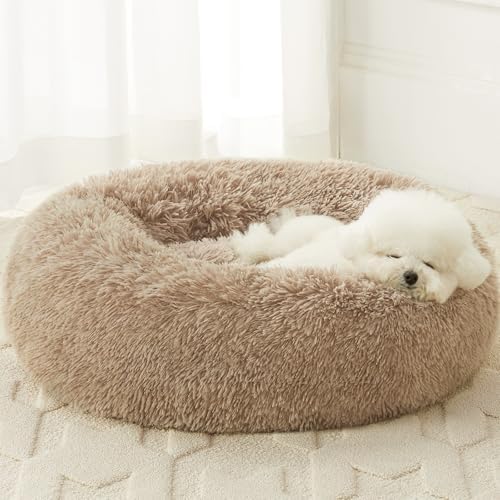 WNPETHOME Calming Dog Bed, Anti-Anxiety Donut Small Dog Bed, Fluffy Faux Fur