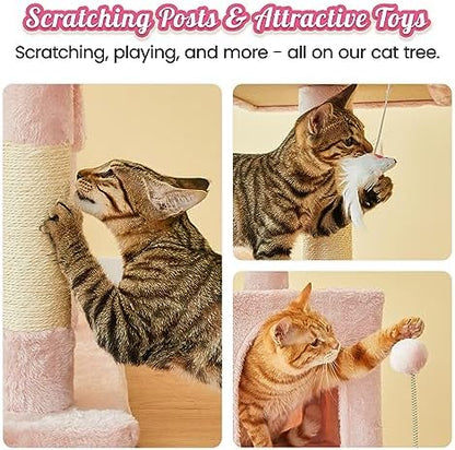MWPO 70.1-Inch Pink Large Cat Tree, Plush Cat Condo