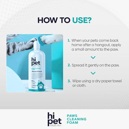 Hi Pet Dog Paw Cleaner Foam with Built-in Paw Scrubber Brush, Paw Cleaner for Dogs and Cats, Cat and Dog Paw Moisturizer, Effortless and Easy-to-Use Bottle Design Dog Feet Cleaner (Pack of 3)