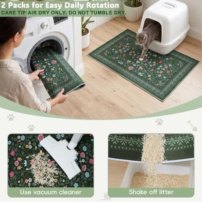 Bienbee Cat Litter Mat, 2 Pack 33" x 22" Machine Washable