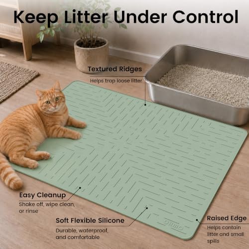 OHMO Large Cat Litter Mat, 31.5x23.6 Silicone Trapping Mat Sage Green