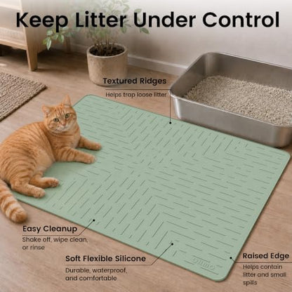 OHMO Large Cat Litter Mat, 31.5x23.6 Silicone Trapping Mat Sage Green