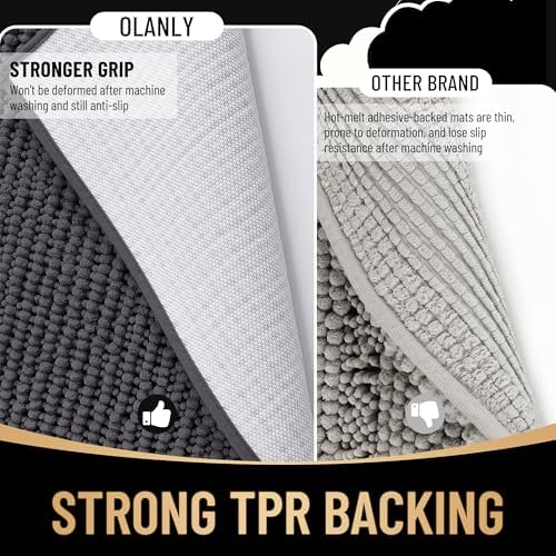 OLANLY Thick Chenille Bathroom Runner Rugs Mats 47x24, Dark Grey
