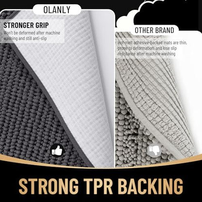 OLANLY Thick Chenille Bathroom Runner Rugs Mats 47x24, Dark Grey