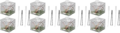balacoo 8 Sets Jumping Spider Enclosure: Spider Cage Habitat Jumping Terrarium Micro Scorpion Droppers Reptile Hide Clear Enclosure Breeding Box Case with Breeding Tweezers