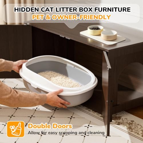 Extra Large Cat Litter Box Enclosure Furniture Dog Proof, Hidden Kitty Washroom