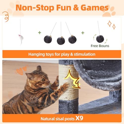 Taoqimiao Large Cat Tree, 73 in Tall Cat Tower