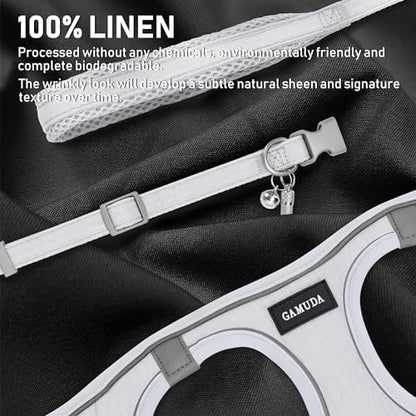 GAMUDA Small Pet Harness Collar and Leash Set, Step in No Chock No Pull Linen