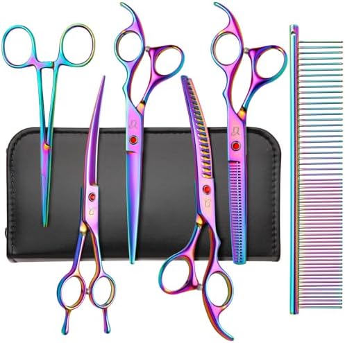 Dog Grooming Scissors-7" Dog Grooming Shears Set 6PCS Rainbow