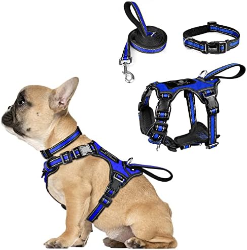 WINSEE Pet Harness Collar and Leash Set, All-in-one Reflective Dog Harness No
