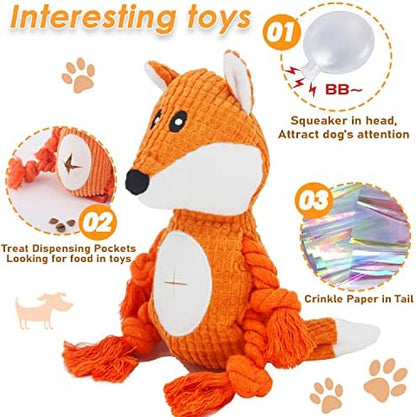 Giraffe Rope Dog Toy, Plush Fox Squeaky Dog Toy, 2 Pack