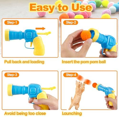 MeoHui 31Pcs Cat Ball Toy Launcher Gun, Cat Balls Fetch Cat Toys