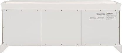 Storage Bench with 2 Drawers and 2 Cabinets, Pine Wood Shoe Bench with Removable Cushion for Living Room, Entryway 42.5" L x 15.9" W x 17.5" H (White)