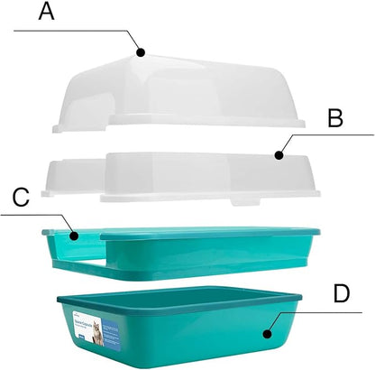 Petfamily Cat Litter Box, Large Foldable Jumbo Hooded Cat Litter Box with Transparent Lid (Teal)