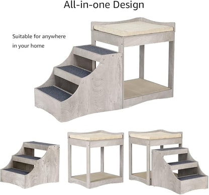unipaws Pet Bunk Bed with Removable Step for Dogs and Cats, Multi-Level Bed Window Perch Seat Platform with Cushion and Cat Scratch Pad, Indoor Use