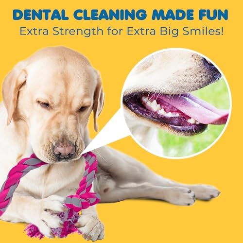 SunGrow Pink Dog Rope Toys, Twisted Triple Knotted Rope Bone, 2 Pack