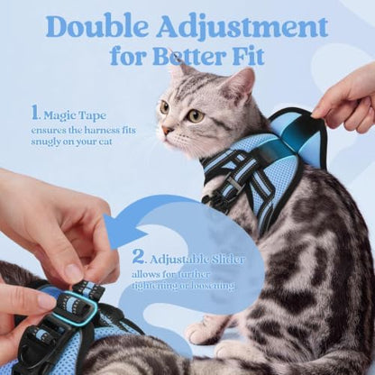rabbitgoo Cat Harness and Leash Set, Step-in Soft Vest, Light Blue