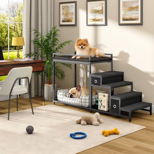 kepptory Pet Bunk Bed with Stairs and Storage, Dog Beds Attachment to Human Bed