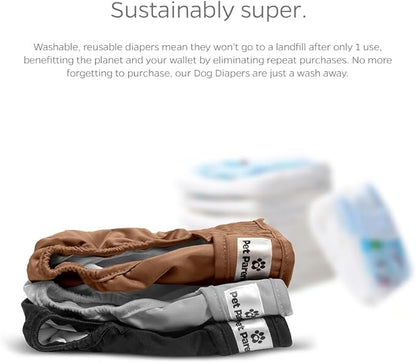 Pet Parents® Washable Dog Diapers (3pack) + Extendrs® of Durable Doggie Diapers, Premium Dog Diapers Female (X-Small, Natural)