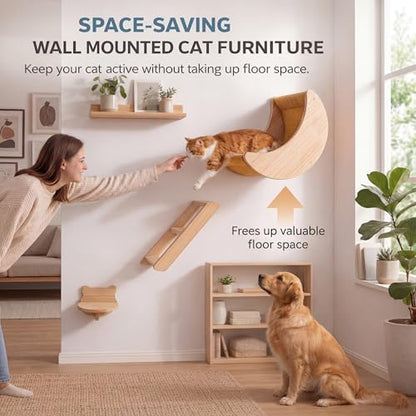 Cat Wall Shelves Set, Solid Wood Moon Bed, Perch & Stair