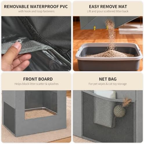 Litter Box Shield with Front Barrier, Cat Litter Box Enclosure Splash Guard